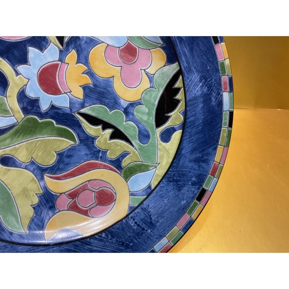 PTS International Interiors Fantasia Salad Plates Set of 2 Blue Floral Stoneware